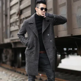 Men's Winter Woolen Double Breasted Long Coat