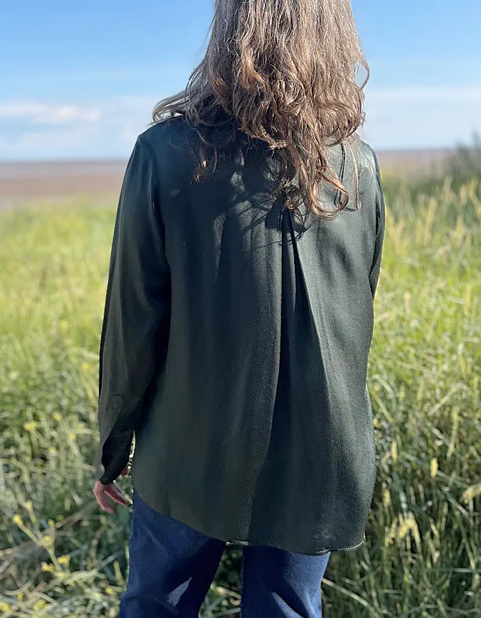 Milano Satin Blouse in Forest