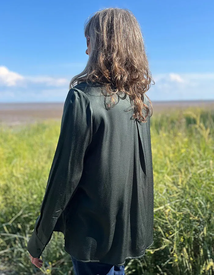 Milano Satin Blouse in Forest