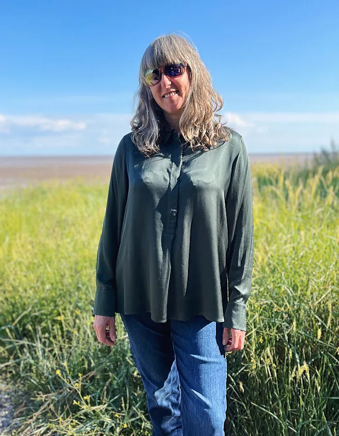 Milano Satin Blouse in Forest