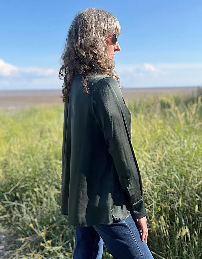 Milano Satin Blouse in Forest