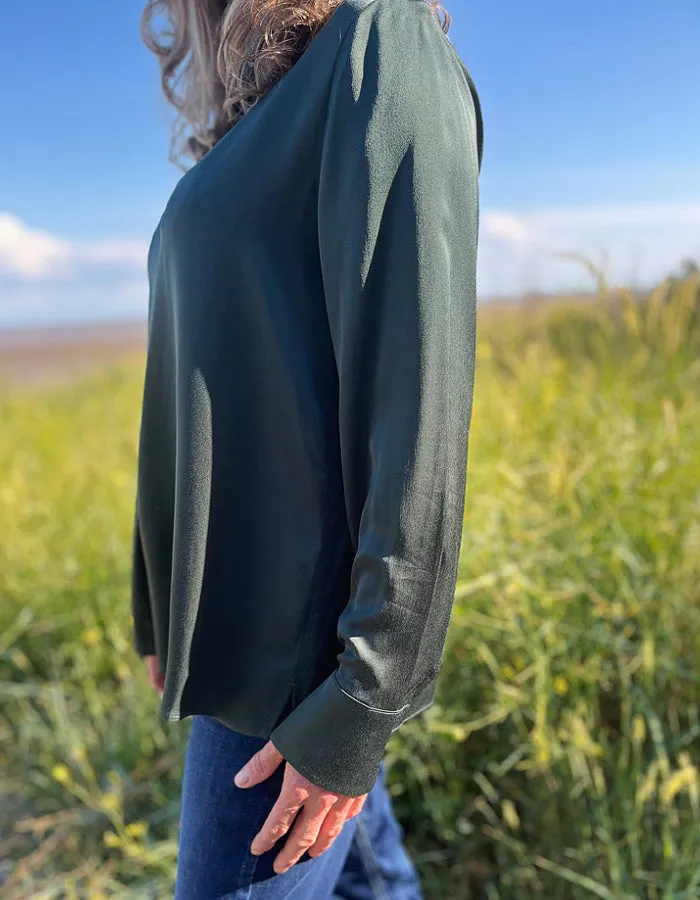 Milano Satin Blouse in Forest