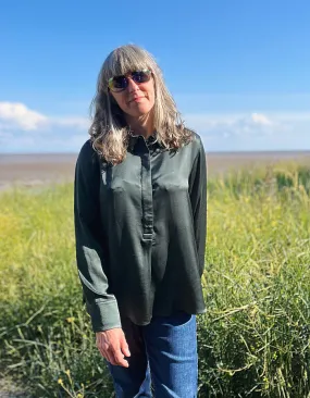 Milano Satin Blouse in Forest