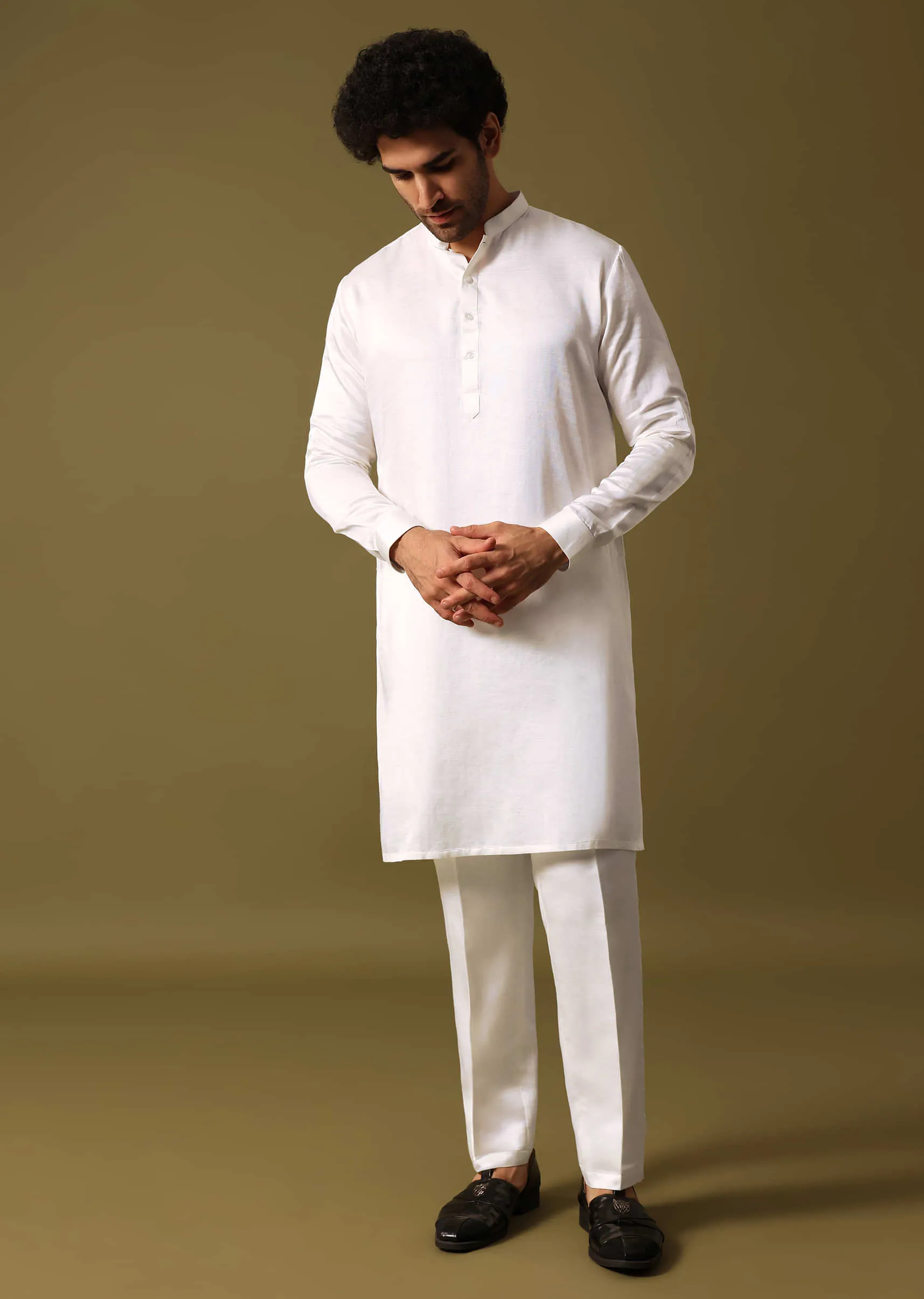Navy Blue Kurta Jacket Set With Resham Work For Men