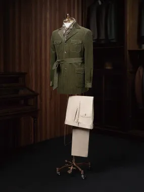 Olive Belted Jacket & Beige Trousers