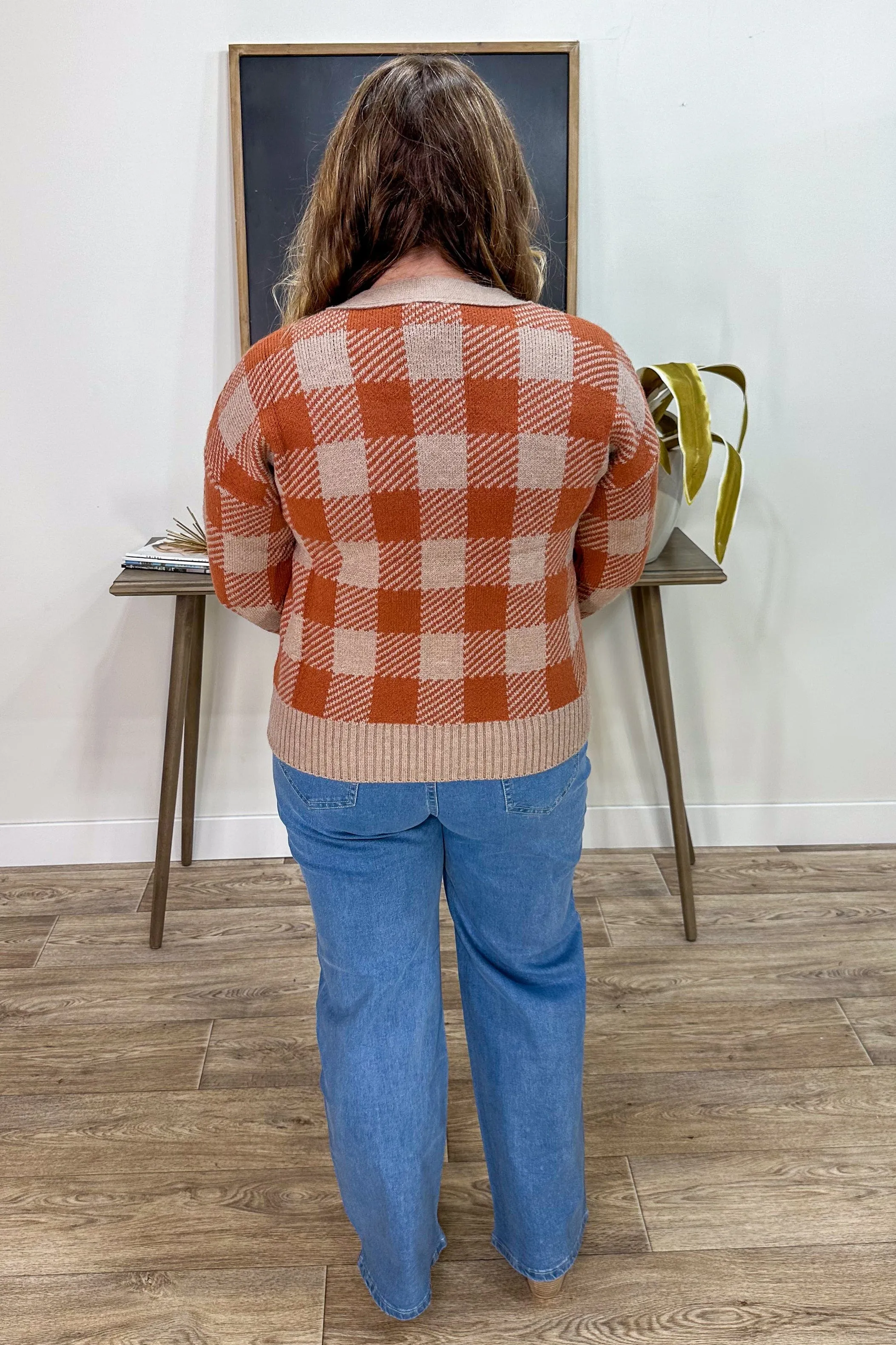 Orange Gingham Cardigan