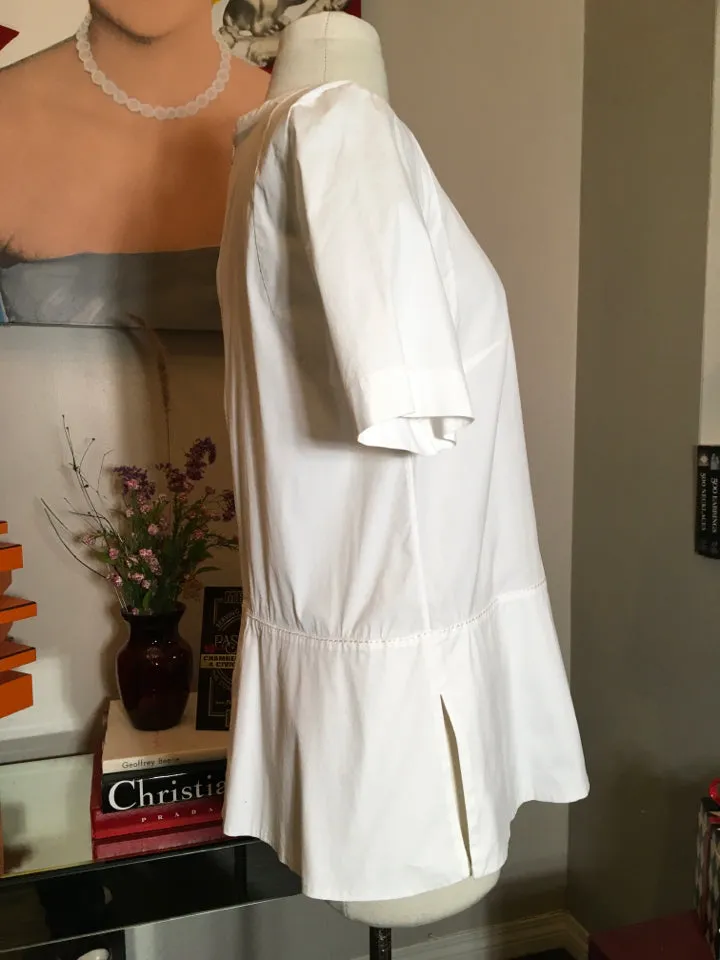 Piazza Sempione Size S/M White Stretch Cotton Trapeze Shirt - 1-335-7219