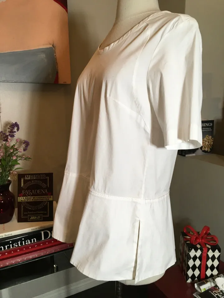 Piazza Sempione Size S/M White Stretch Cotton Trapeze Shirt - 1-335-7219