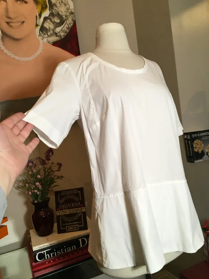 Piazza Sempione Size S/M White Stretch Cotton Trapeze Shirt - 1-335-7219