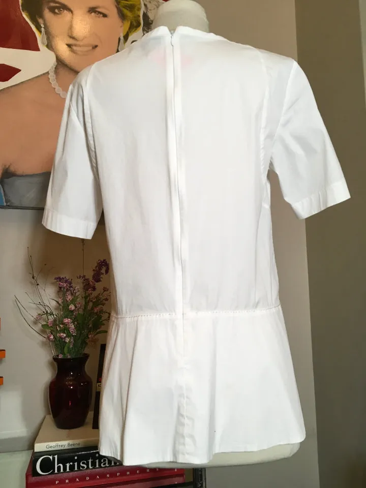 Piazza Sempione Size S/M White Stretch Cotton Trapeze Shirt - 1-335-7219