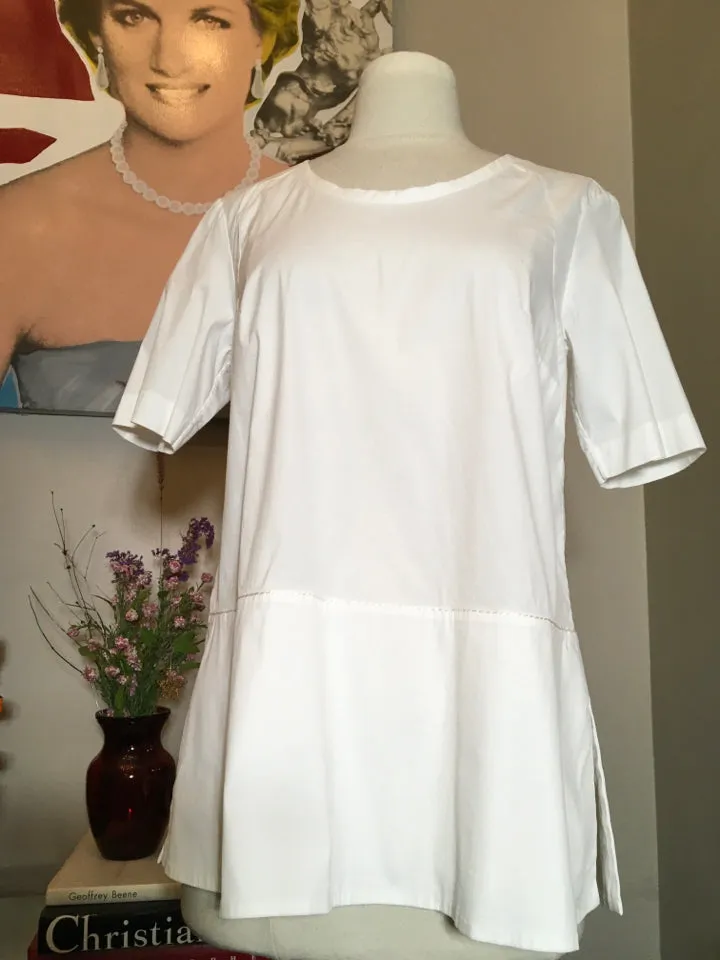 Piazza Sempione Size S/M White Stretch Cotton Trapeze Shirt - 1-335-7219