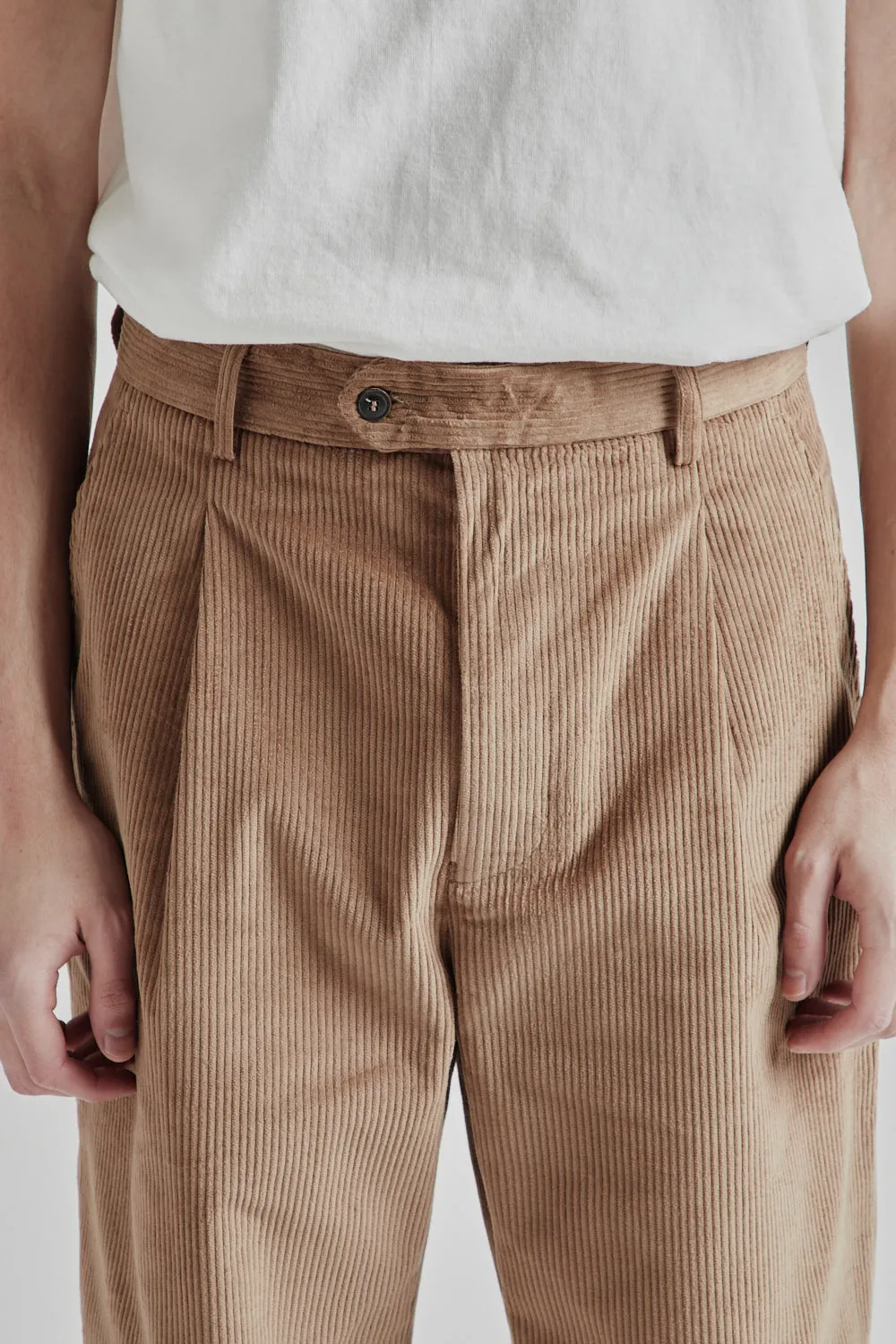 Pleat Cord Pants - Beige