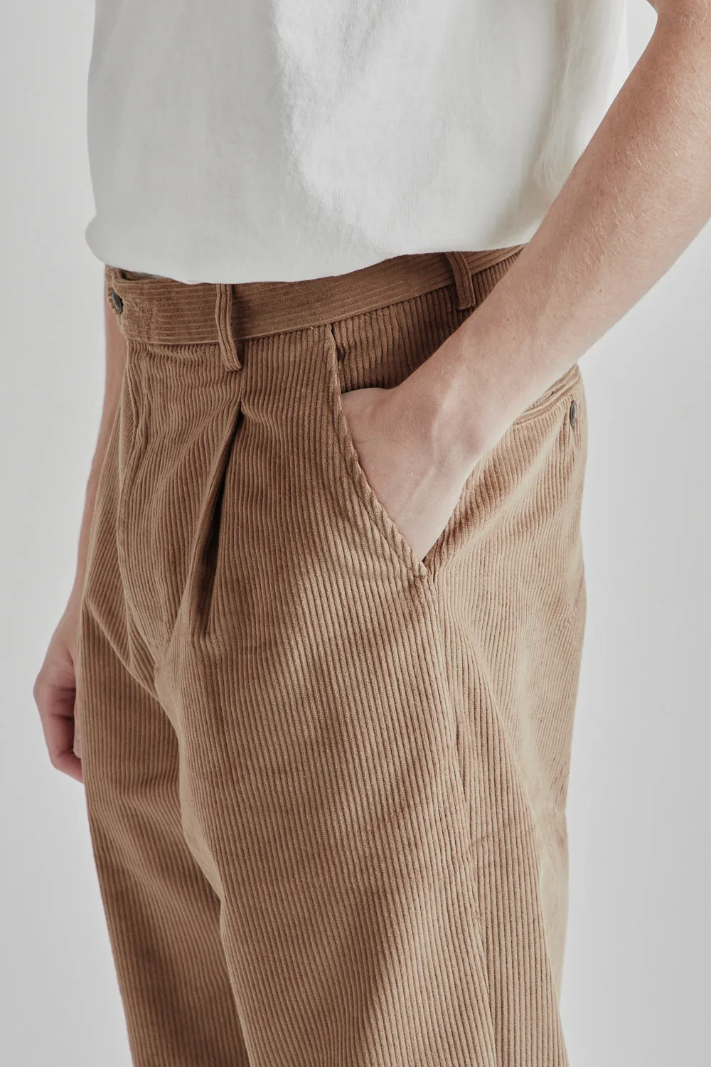 Pleat Cord Pants - Beige