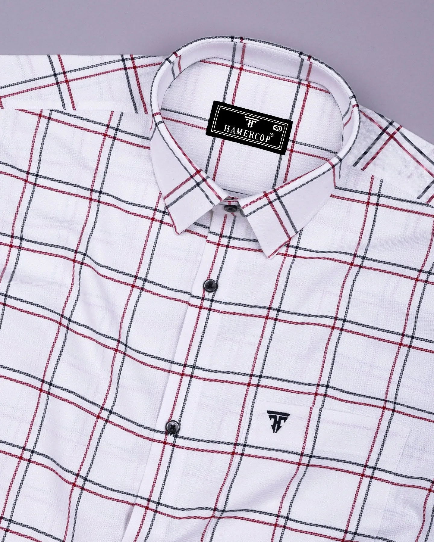 Skeldon Red With Blue Check White Oxford Cotton Shirt