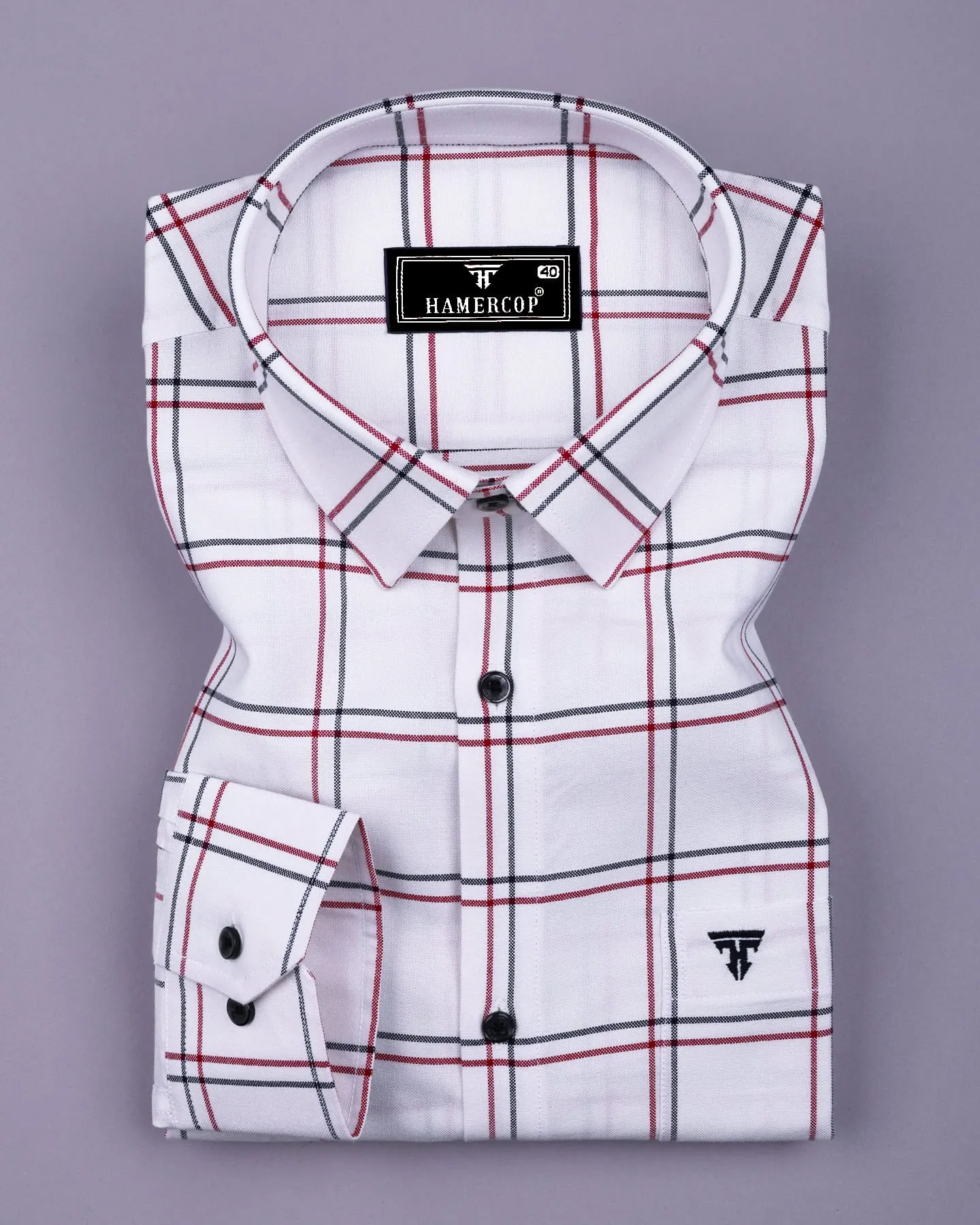 Skeldon Red With Blue Check White Oxford Cotton Shirt