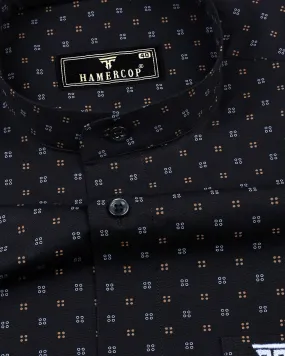 Vortex Black Small Polka Dot Printed Cotton Shirt