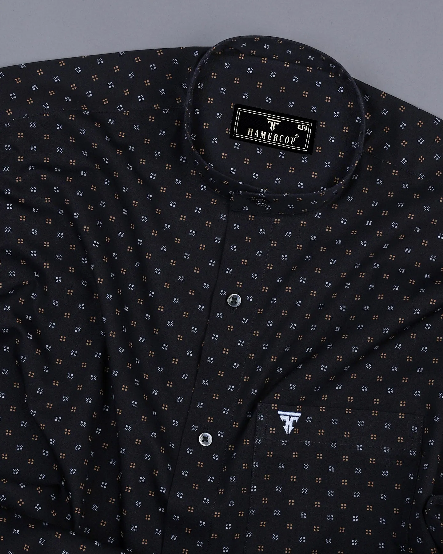 Vortex Black Small Polka Dot Printed Cotton Shirt