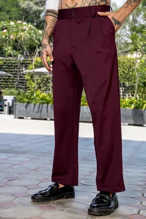 Wine Baggy fit Street Savvy Double Pleated Korean Trousers