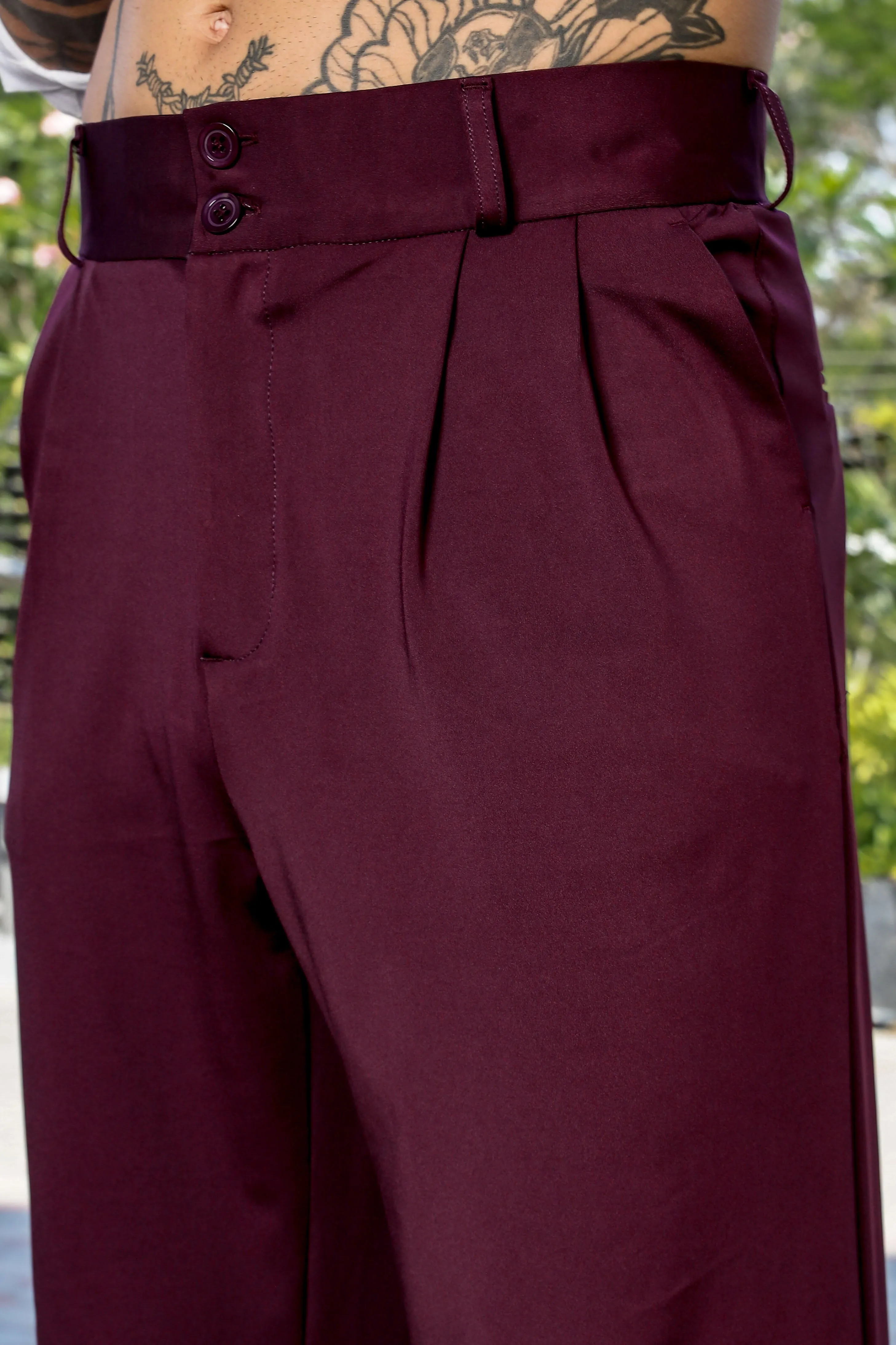 Wine Baggy fit Street Savvy Double Pleated Korean Trousers