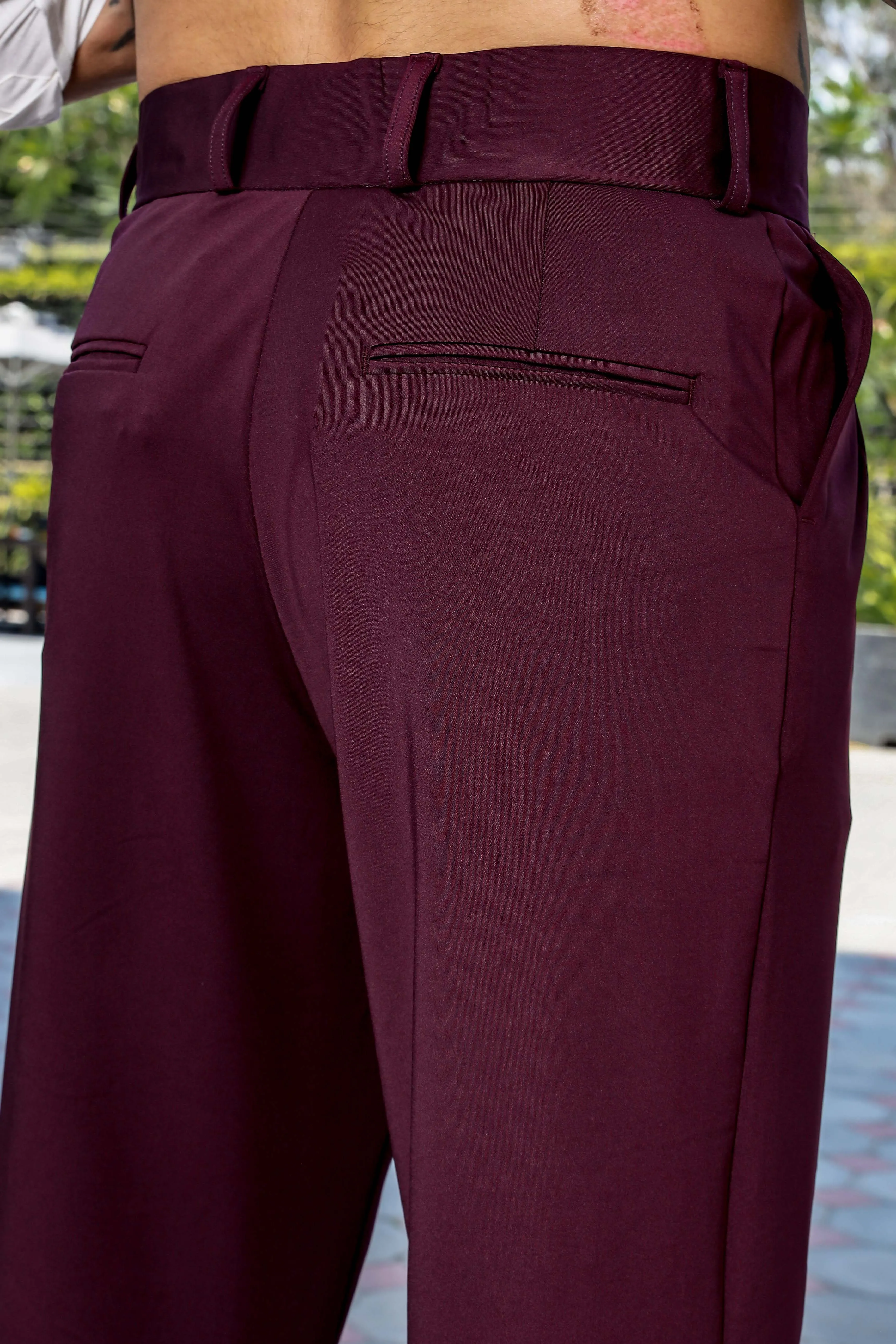 Wine Baggy fit Street Savvy Double Pleated Korean Trousers