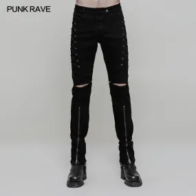 WK-315 Cowboy Elastic Denim Trousers Punk Jeans With Hollow-out Design