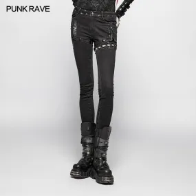 WK-349 Punk Denim Trousers Water-washed Long Jeans