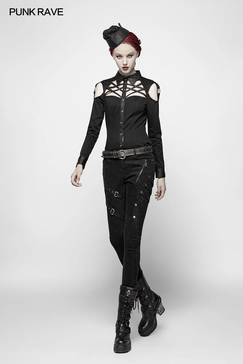 WK-355 Punk Floral Denim Long Trousers Jeans