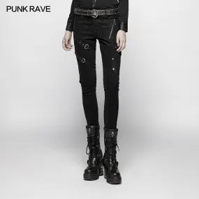 WK-355 Punk Floral Denim Long Trousers Jeans