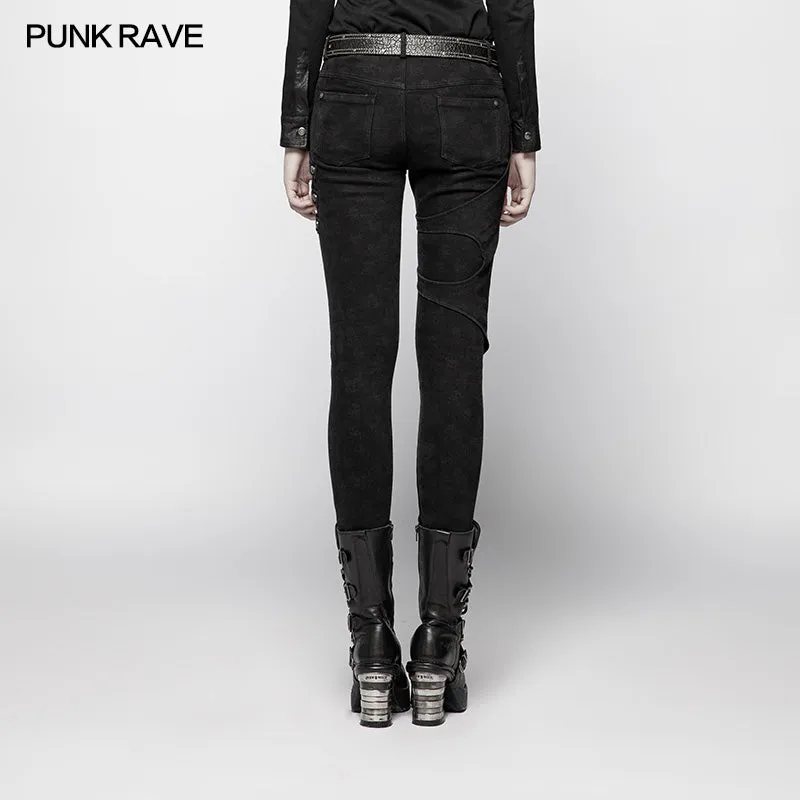 WK-355 Punk Floral Denim Long Trousers Jeans
