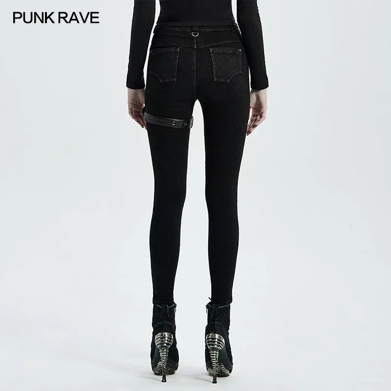 WK-468NCF Punk knee deconstructed hollow denim trousers