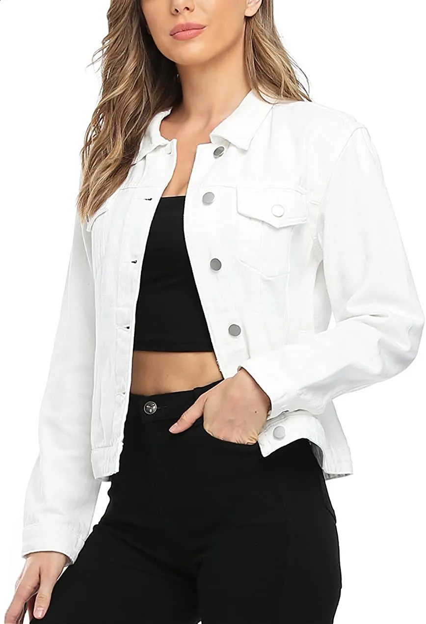 Women's Denim Jackets Button Up Long Sleeve Ripped Vintage Trucker Jackets