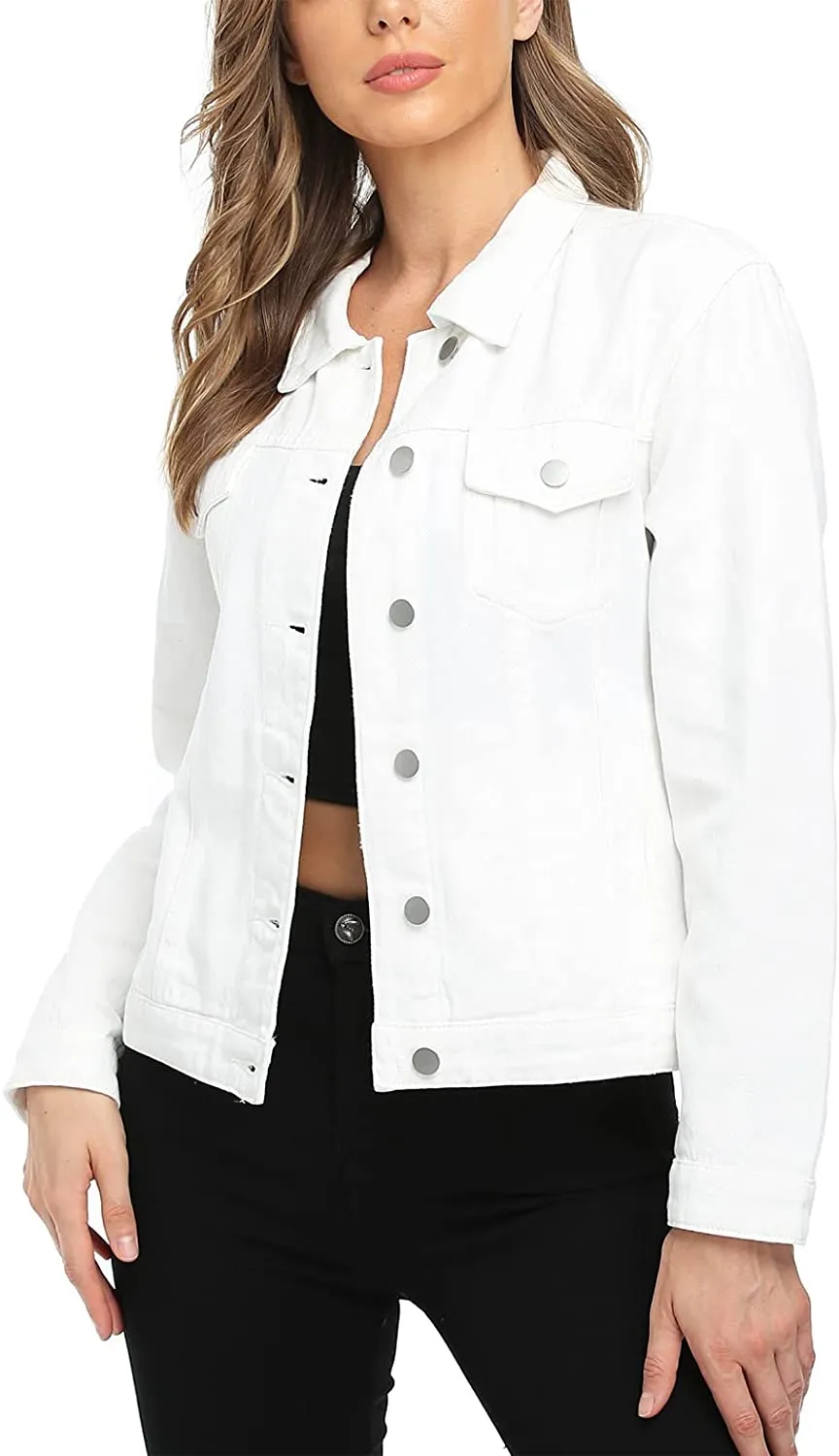 Women's Denim Jackets Button Up Long Sleeve Ripped Vintage Trucker Jackets