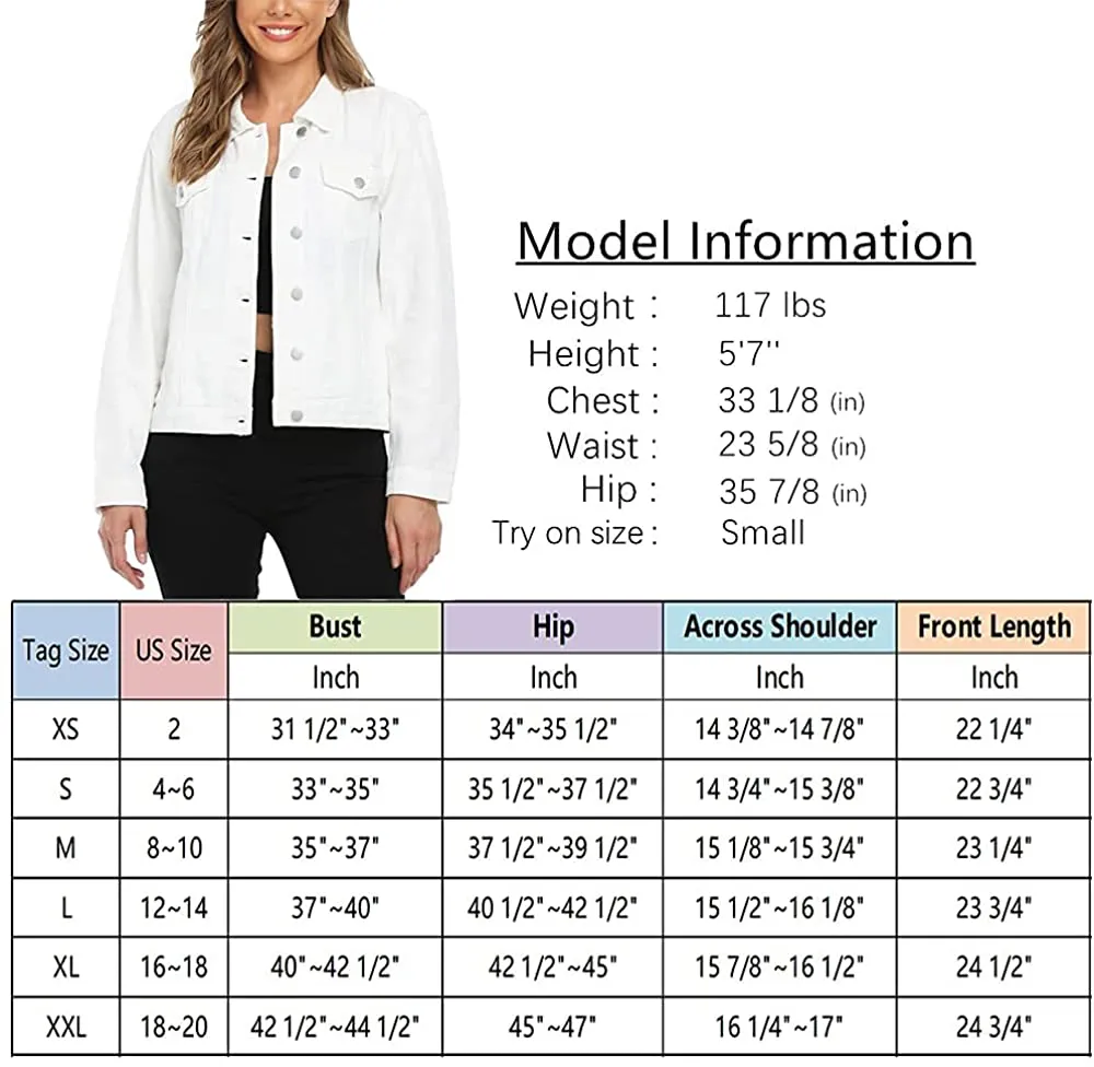 Women's Denim Jackets Button Up Long Sleeve Ripped Vintage Trucker Jackets