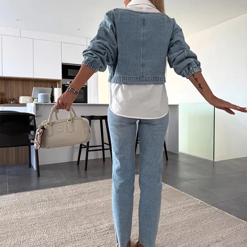 💖Women's Fashion Long Sleeve Denim Top & Pants Two Piece Set