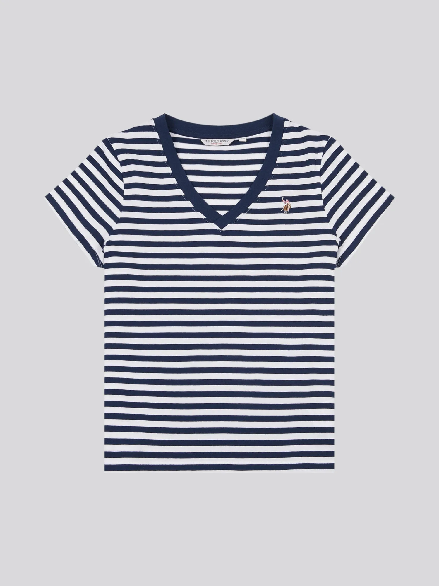 Womens Stripe V-Neck Neck T-Shirt in Navy Iris