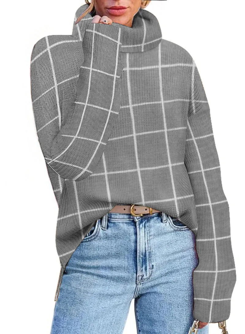 Zeagoo Womens Turtleneck Sweaters Color Block Cozy Knit Pullover