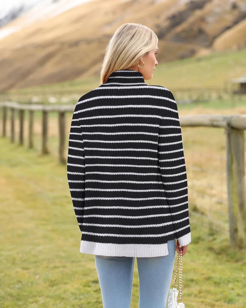 Zeagoo Womens Turtleneck Sweaters Color Block Cozy Knit Pullover