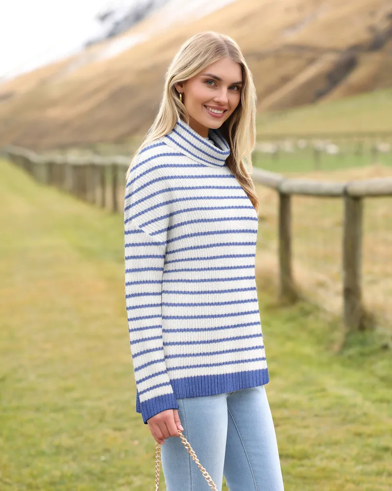 Zeagoo Womens Turtleneck Sweaters Color Block Cozy Knit Pullover