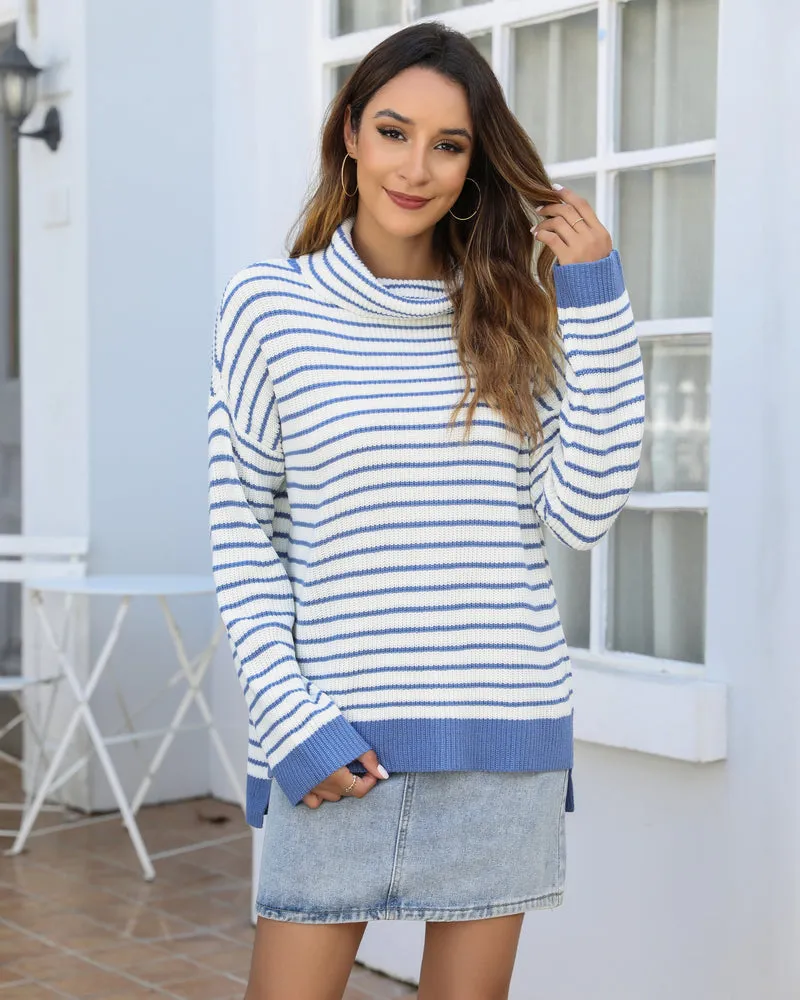 Zeagoo Womens Turtleneck Sweaters Color Block Cozy Knit Pullover