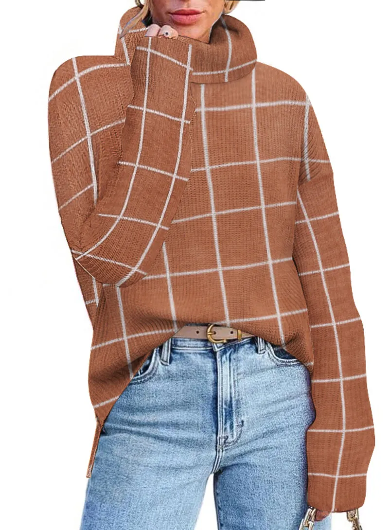 Zeagoo Womens Turtleneck Sweaters Color Block Cozy Knit Pullover